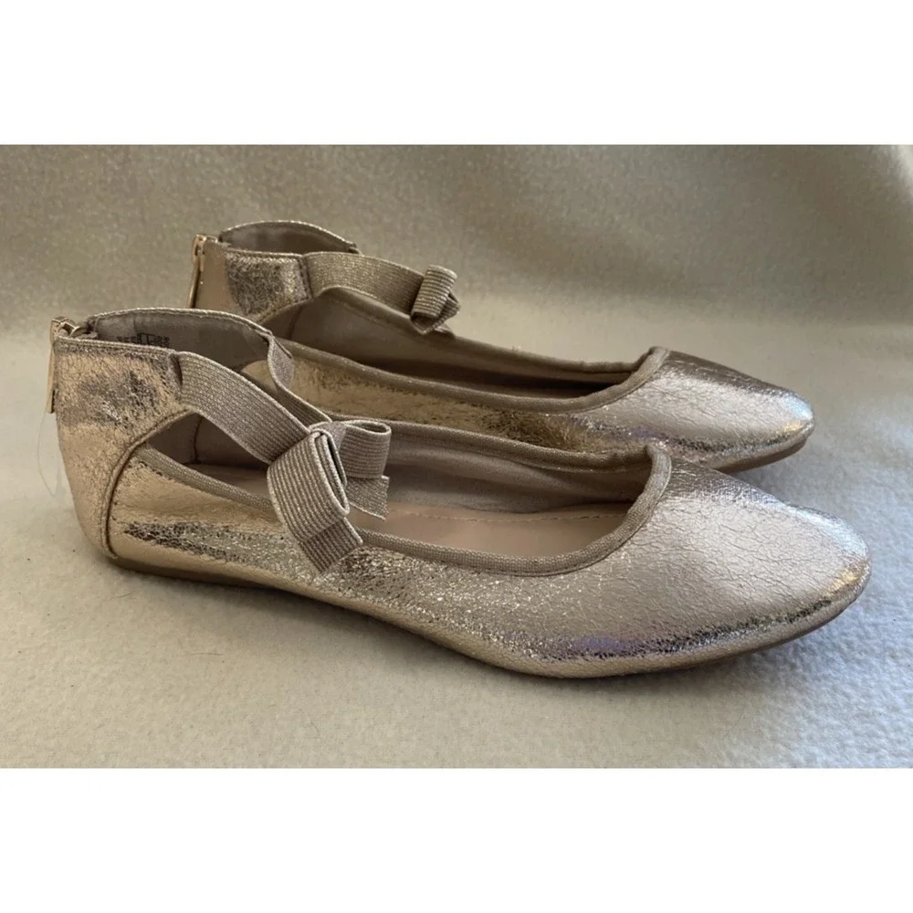 Kenneth Cole Rose Bow Metallic Ballet Flats Girls 4Y New Dress Party Sparkle Fun